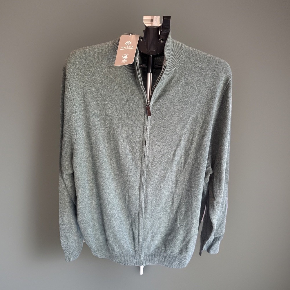 Galeria Men's 100% Cashmere Zip Up Sweater Cardigan  Size XXL Green NWT